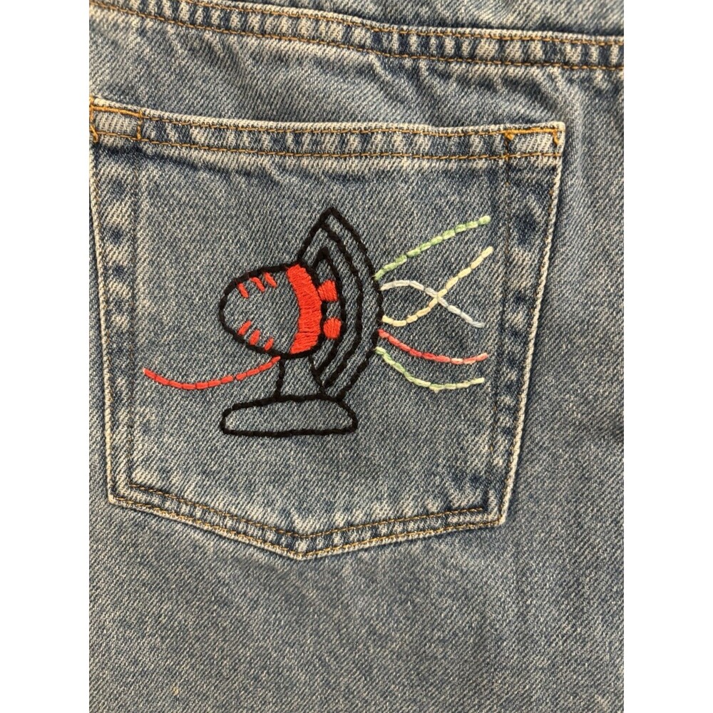 Anthropologie Farm Rio Embroidered Denim Mini Skirt medium colorful Sun Fan - Picture 6 of 11